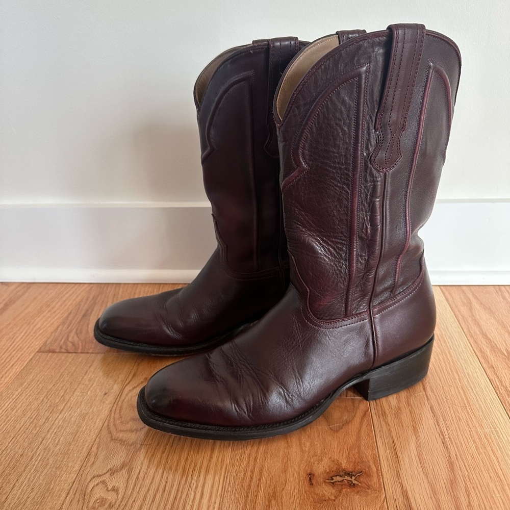 Men's Burgundy Leather Cowboy Boots